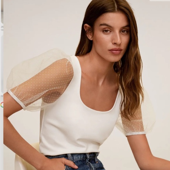 Mango white Plumeti sleeve t-shirt Size XS - Picture 6 of 6
